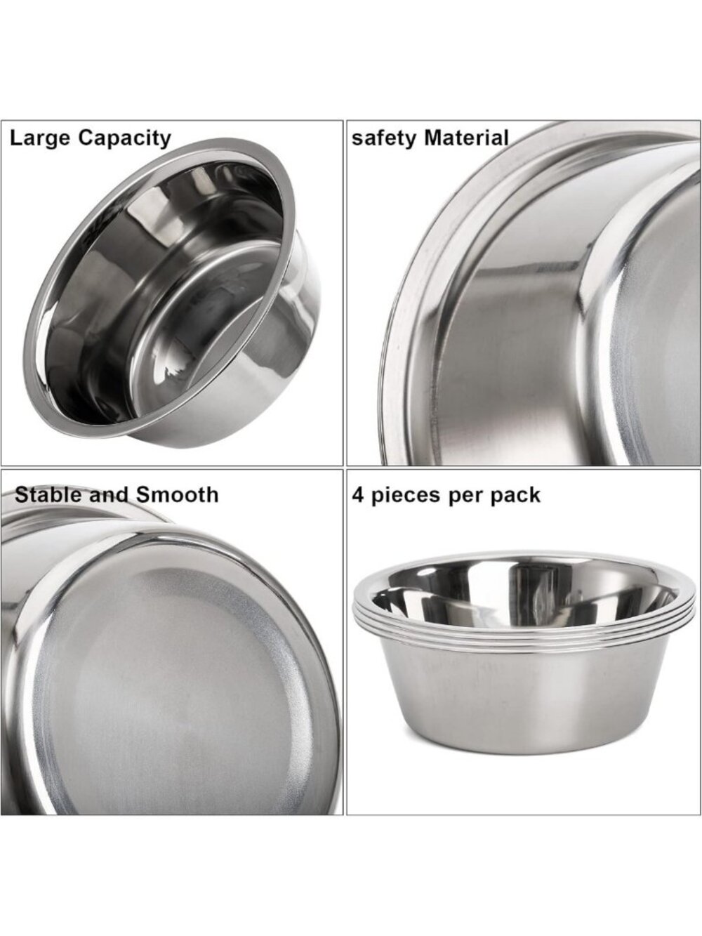 4-Pack Stainless Steel Pet Bowls for Dogs & Cats, 8.26" Food & Water Dishes - Picture 3 of 8
